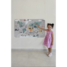 Lila Fil Eğitici Dünya Haritası Dünya Atlası Çocuk ve Bebek Odası Duvar Sticker 