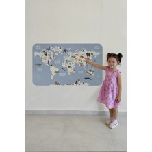 Lila Fil Eğitici Dünya Haritası Dünya Atlası Çocuk ve Bebek Odası Duvar Sticker