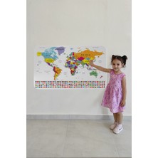 Lila Fil Ülke Bayrak Lı Eğitici Başkent Detaylı Atlası Dünya Haritası Duvar Sticker 