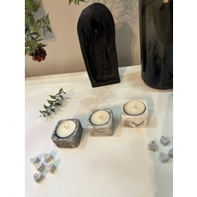 Gamy Crafts Tasarım El Yapımı Kare Beton 3'lü Tealight Mumluk