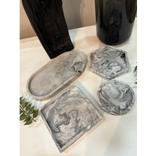 Gamy Crafts Oval Tabak Mermer Desenli Dekoratif Oval Beton Sunumluk Tabak Beton Takı Tabağı Mum Tabağı Organizer Mumluk