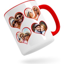 Bk Kişiye Özel Kalpli 4 Fotoğraflı Kırmızı Kupa Bardak-1
