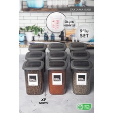 Aes Home Kırılmaz Kare Erzak Saklama Kabı Füme  1.20 Lt X 9 Adet 9' Lu Set (Ölçek Ve Etiket Hediyeli)