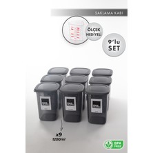 Aes Home Kırılmaz Kare Erzak Saklama Kabı Füme  1.20 Lt X 9 Adet 9' Lu Set (Ölçek Ve Etiket Hediyeli)