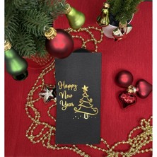 Kidspartim Gold Yaldızlı Siyah Happy New Year Çam Ağacı Peçete
