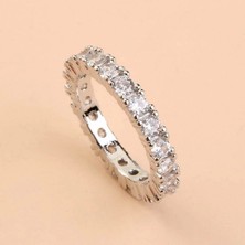 Dream Butik Gümüş Renk Taşlı Rhinestone Kaya Kristali Elmas Tamtur Yüzük 8