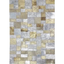 Dericibey Altın Varaklı Dana Derisi Patchwork Halı 80 x 150 cm