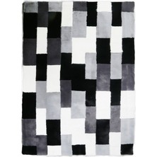 Dericibey Siyah & Beyaz ve Gri Peluş Halı 80 x 150 cm