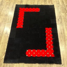 Dericibey Siyah Kırmızı Peluş Halı 80 x 150 cm