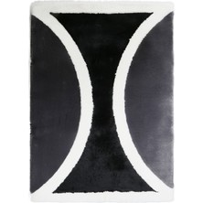 Dericibey Siyah & Gri ve Beyaz Peluş Halı 80 x 150 cm
