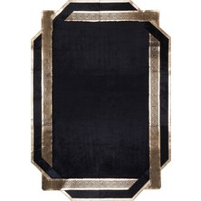 Dericibey Gold Varaklı Siyah Peluş Halı 80 x 150 cm