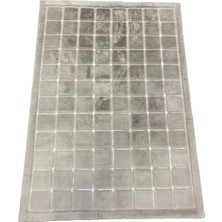 Dericibey Kareli Gri Renk Yumuşak Çocuk Odası Peluş Halı 80 x 150 cm