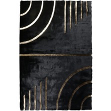 Dericibey Gold Varaklı Siyah Peluş Halı 80 x 150 cm
