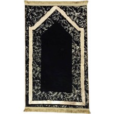 Dericibey Gold Varaklı Siyah Renk Kuş Ayağı Modeli Püsküllü Peluş Seccade 80 x 120 cm