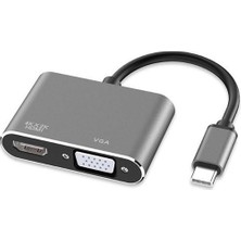 Polhammobile Polham 3.1 Gen Type C To Hdmi ve VGA Görüntü Aktarım Adaptörü, 4K Type C Görüntü Aktarım Hub