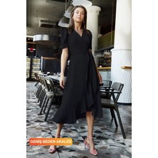 Rengamoda Krep Kumaş Midi Boy Kuşaklı Elbise (Renk Seçenekli)