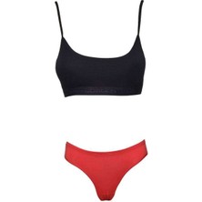 Royaleks Pedli İp Askılı Yarım Atlet Büstiyer Külot Takım Siyah Kırmızı