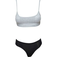 Royaleks Pedli İp Askılı Yarım Atlet Büstiyer Külot Takım Gri Siyah