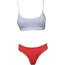 Royaleks Pedli İp Askılı Yarım Atlet Büstiyer Külot Takım Beyaz Kırmızı