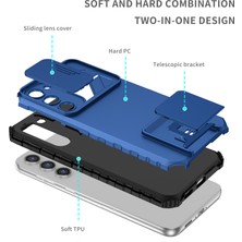 Eabhulie Samsung Galaxy S23 Kayar Kamera Kapaklı Sağlam Standı Telefon Kılıfı - Mavi (Yurt Dışından)