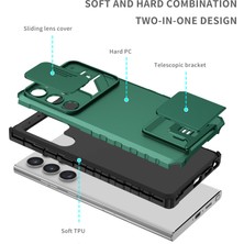 Eabhulie Samsung Galaxy S23 Ultra Kayar Kamera Kapaklı Sağlam Standı Telefon Kılıfı - Yeşil (Yurt Dışından)