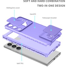 Eabhulie Samsung Galaxy S23 Ultra Kayar Kamera Kapaklı Sağlam Standı Telefon Kılıfı - Mor (Yurt Dışından)