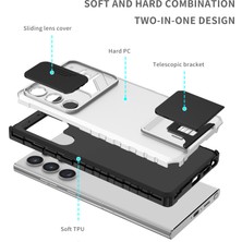 Eabhulie Samsung Galaxy S23 Ultra Kayar Kamera Kapaklı Sağlam Standı Telefon Kılıfı - Beyaz (Yurt Dışından)