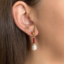 Jewstone Accessories Mercan Taşlı İnci Küpe