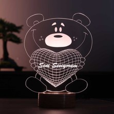 By Lamp Ayıcık Figürlü Dekoratif Hediye Led Masa Lambası | 7 Işık Rengi | Ahşap Taban
