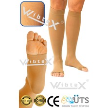Wibtex Diz Altı Varis Çorabı Burnu Açık Çorap (Ten Rengi) Orta Basınç Ccl2(Çift Bacak)