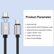 Caichi Pd 100W USB C USB Type Manyetik Kablo 5A Hızlı Şarj Usb-C Kablosu - Siyah (Yurt Dışından)