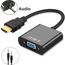 Enfein HDMI To VGA Dönüştürücü Aux Ses Bağlantı Kablolu ENF-11210 Çevirici Adaptör (Siyah)