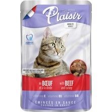 Plaisir Beef and Turkey Pouch Adult Cat Sığır Etli ve Hindi Etli Yaş Yetişkin Kedi Maması 100Gr