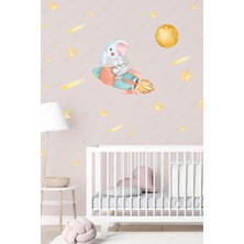 Msticker Rokette Uçan Fil Gezegen ve Yıldızlar Çocuk Bebek Odası Sticker Seti