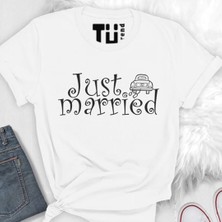 Tüşört Just Married Yazılı Baskılı Unisex Özel Tasarım Tshirt10