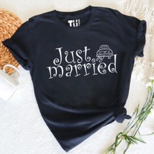 Tüşört Just Married Yazılı Baskılı Unisex Özel Tasarım Tshirt10