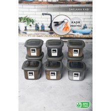 Aes Home Kırılmaz Kare Erzak Saklama Kabı Füme  0,55 Lt x 9 Adet 9' Lu Set (6'lı Kaşık Seti ve Etiket Hediyeli)