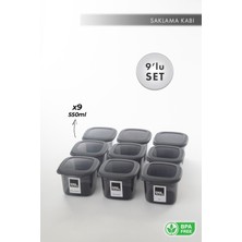 Aes Home Kırılmaz Kare Erzak Saklama Kabı Füme  0,55 Lt x 9 Adet 9' Lu Set (6'lı Kaşık Seti ve Etiket Hediyeli)