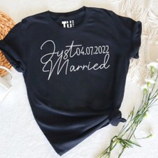 Tüşört Just Married Tarih Yazılı Pamuklu Unisex Tshirt10