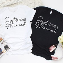 Tüşört Just Married Tarih Yazılı Pamuklu Unisex Tshirt10