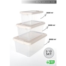 Aes Home Infinity Çok Amaçlı Kilitli Saklama Kabı Buz Beyaz 2.5 Lt x 1 Adet - 5 Lt x 1 Adet - 9 Lt x 1 Adet(3 'lü Set)