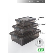 Aes Home Infinity Çok Amaçlı Kilitli Saklama Kabı Antrasit 1.5 Lt x 1 Adet - 3 Lt x 1 Adet -6 Lt x 1 Adet(3 'lü Set)