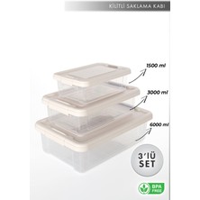 Aes Home Infinity Çok Amaçlı Kilitli Saklama Kabı Buz Beyaz 1.5 Lt x 1 Adet - 3 Lt x 1 Adet -6 Lt x 1 Adet(3 'lü Set)