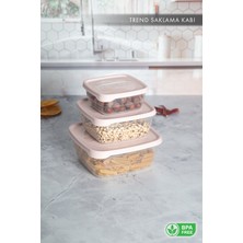 Aes Home Trend Box Kare Sızdırmaz Kapak Saklama Kabı 3'lü Set Pudra Pembe