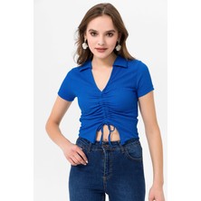 Şimal Kadın Önü Büzgü Detaylı Crop Bluz