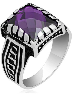 Gumush Gümüş Lila Zirkon Taşlı Çocuk Erkek Yüzük