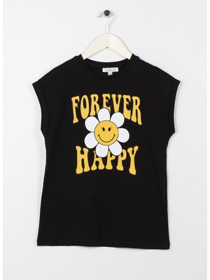 Limon Baskılı Siyah Kız Çocuk T-Shirt Forever Girl-23