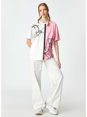 Koton Bisiklet Yaka Baskılı Ekru Kadın T-Shirt 3SAL10182IK