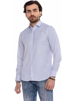 CH176 Ince Kareli Mavi Erkek Gömlek