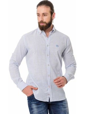 CH194 Mavi Çizgili Keten Gömlek